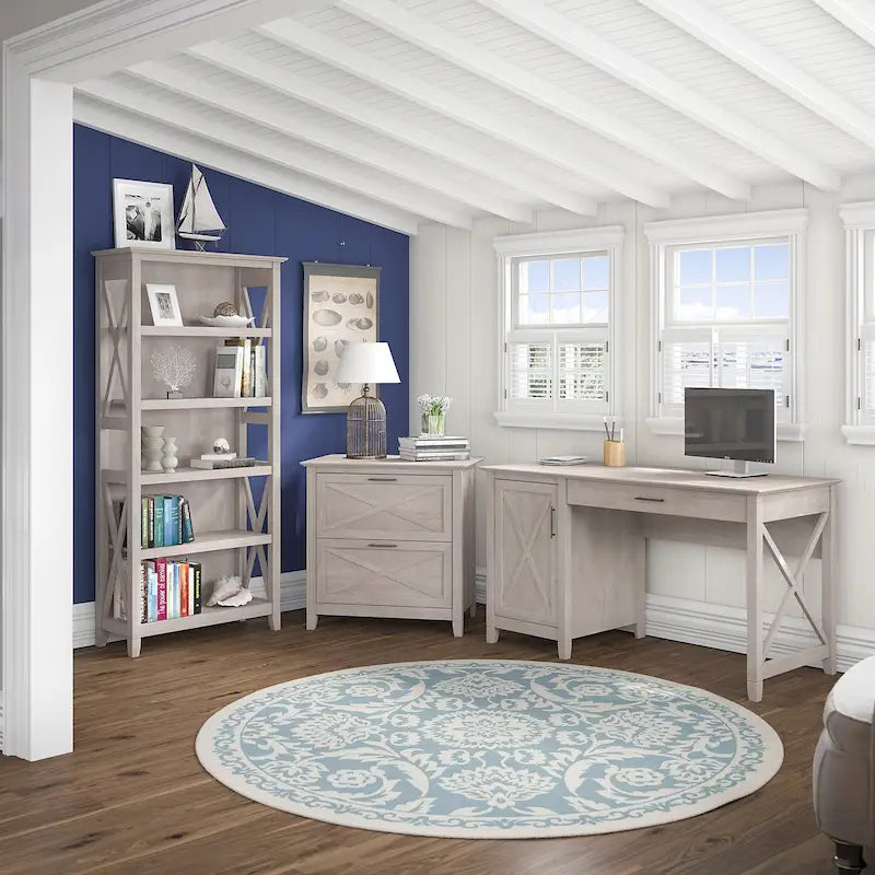 54W Computer Desk with Cabinet and Bookcase