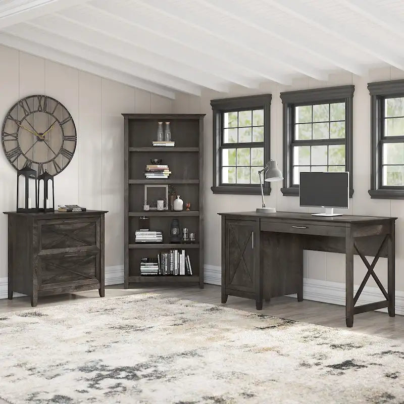 54W Computer Desk with Cabinet and Bookcase