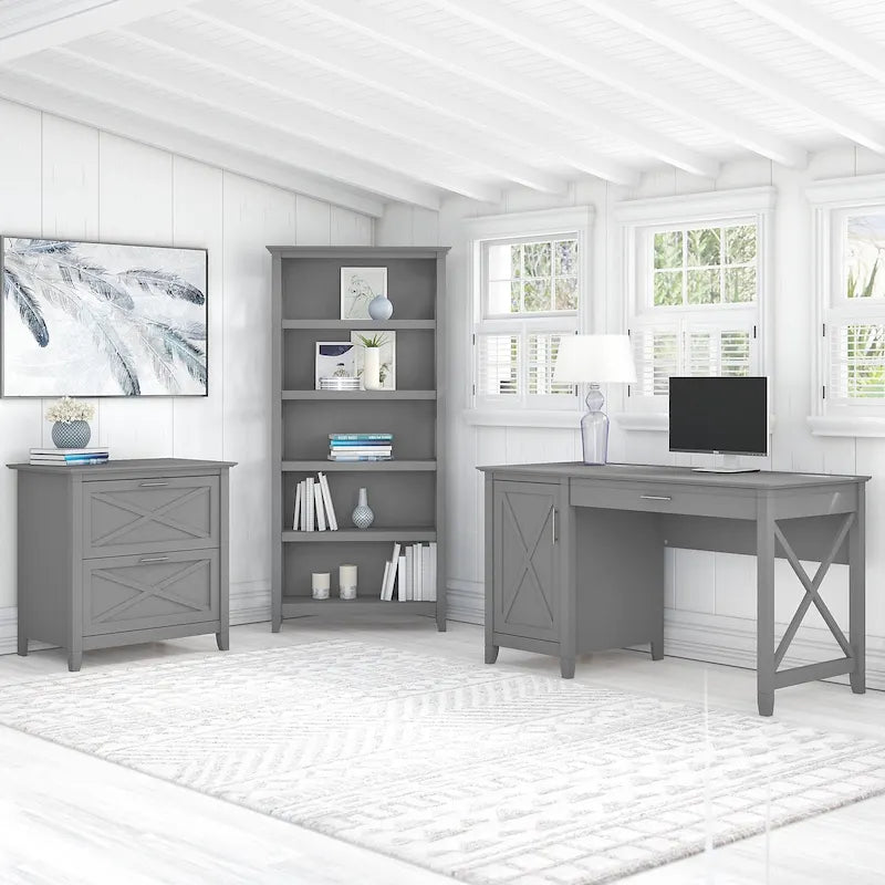 54W Computer Desk with Cabinet and Bookcase