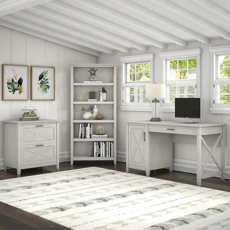 54W Computer Desk with Cabinet and Bookcase