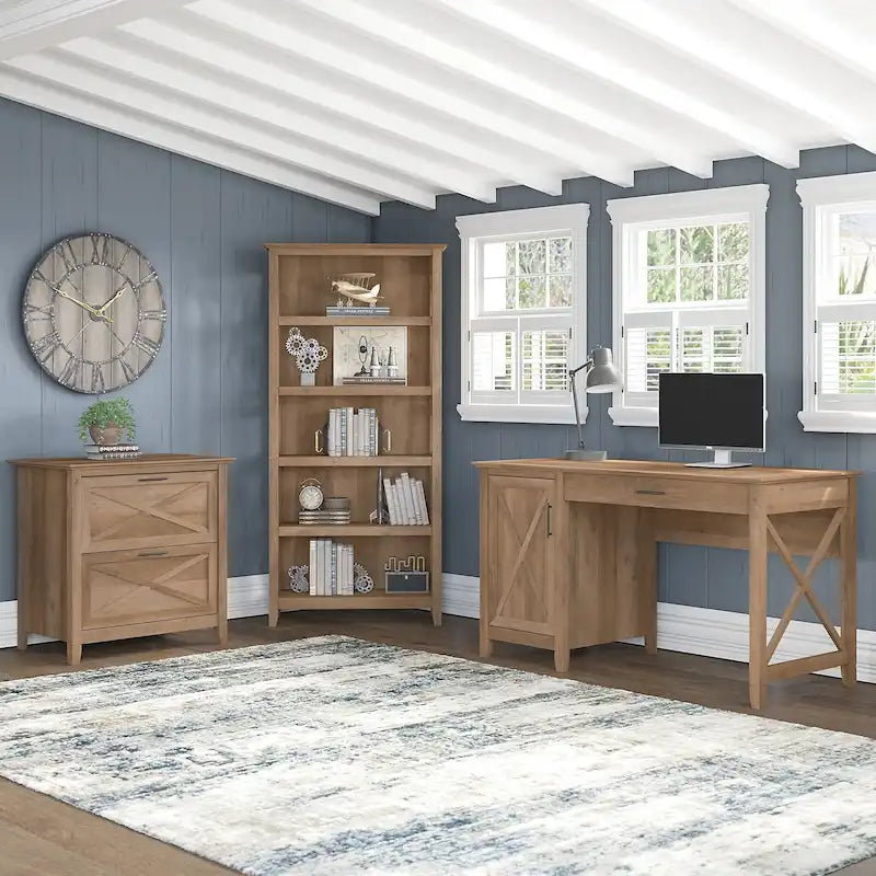 54W Computer Desk with Cabinet and Bookcase