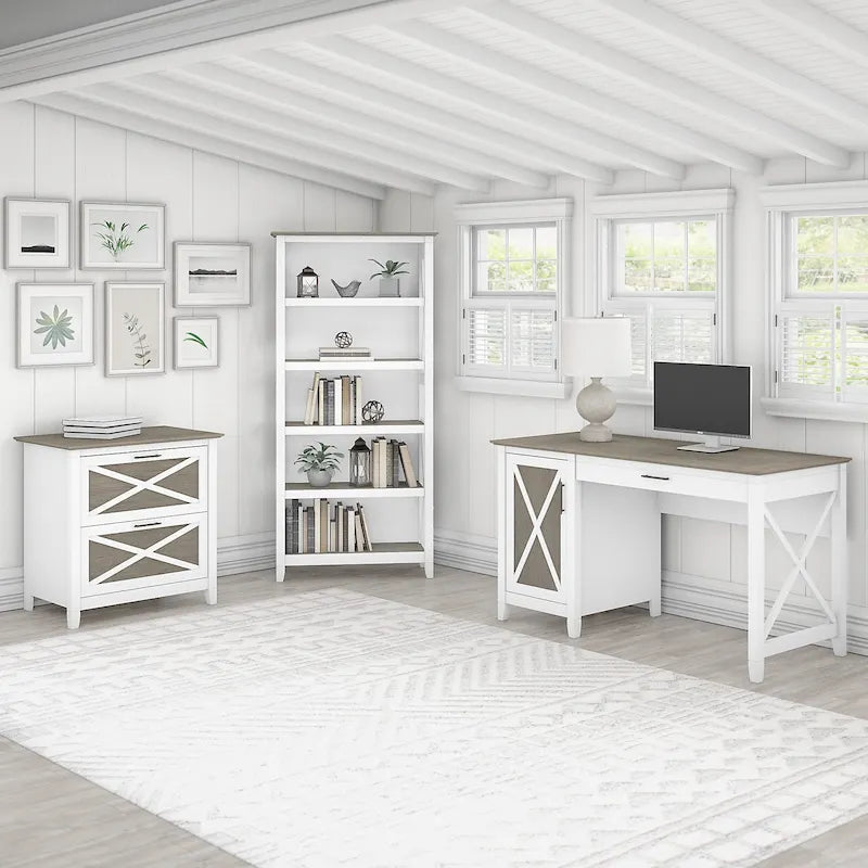 Scrivania per computer da 54W con mobiletto e libreria