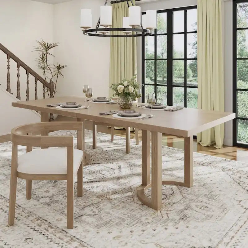 Modern 95-Inch Dining Table with U-Shaped Trestle Base