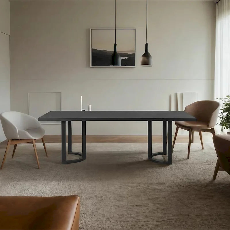 Mesa de comedor moderna de 95 pulgadas con base de caballete en U