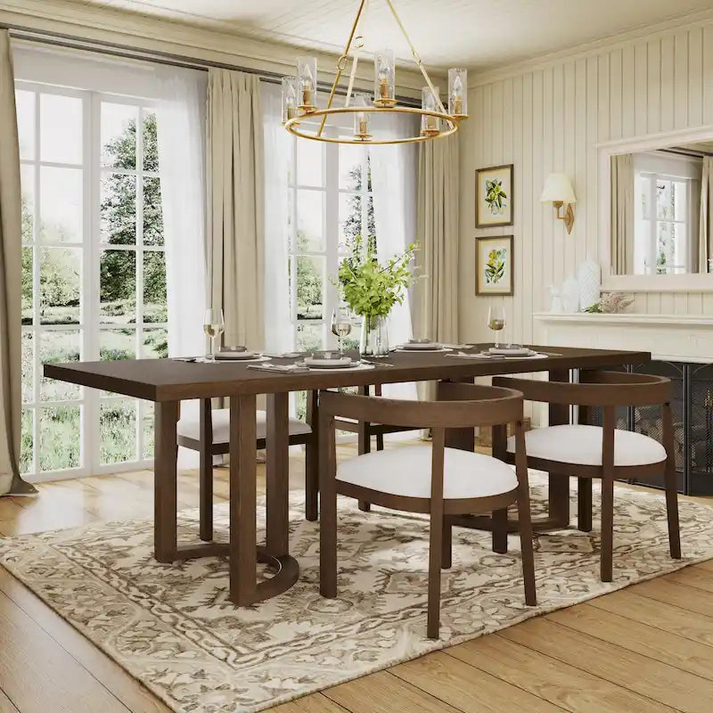 Modern 95-Inch Dining Table with U-Shaped Trestle Base