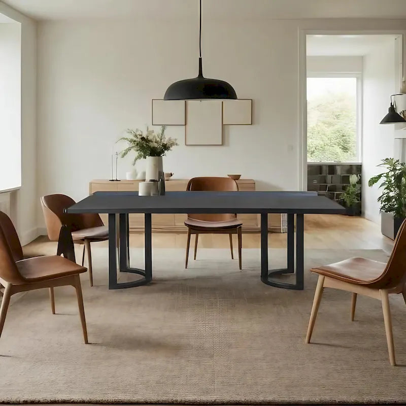 Mesa de comedor moderna de 95 pulgadas con base de caballete en U