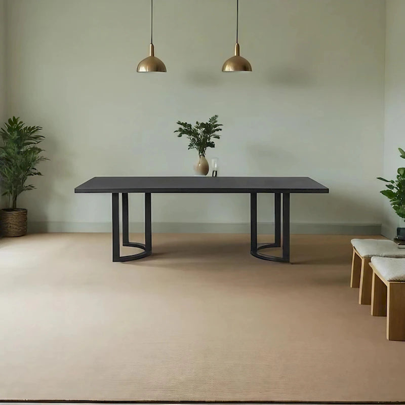 Mesa de comedor moderna de 95 pulgadas con base de caballete en U