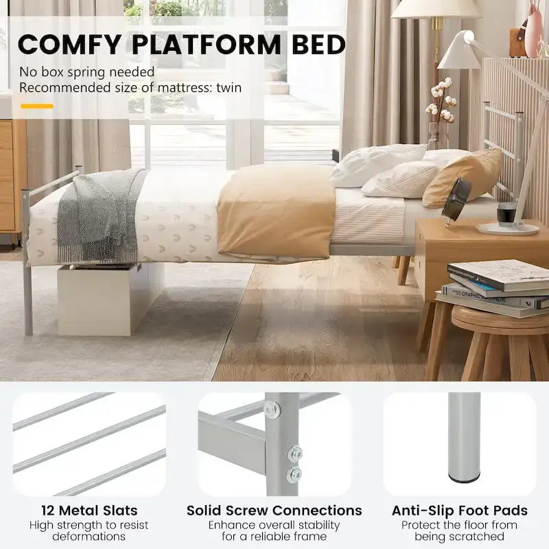 Twin Metal Bed Frame No Box Spring Needed