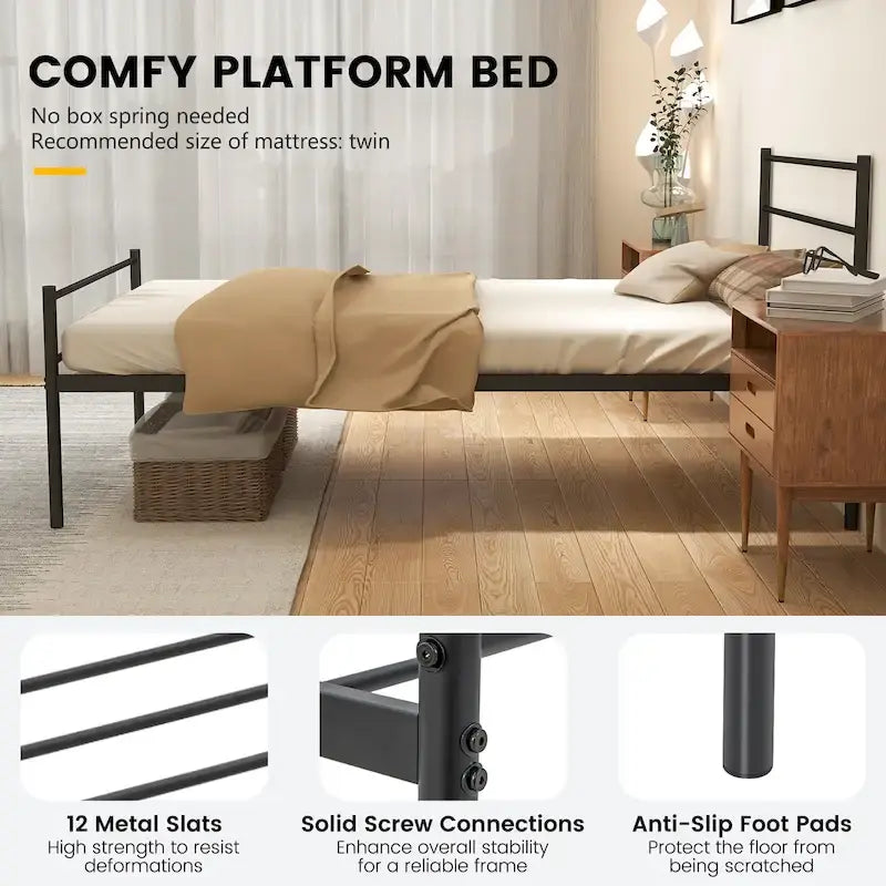 Twin Metal Bed Frame No Box Spring Needed