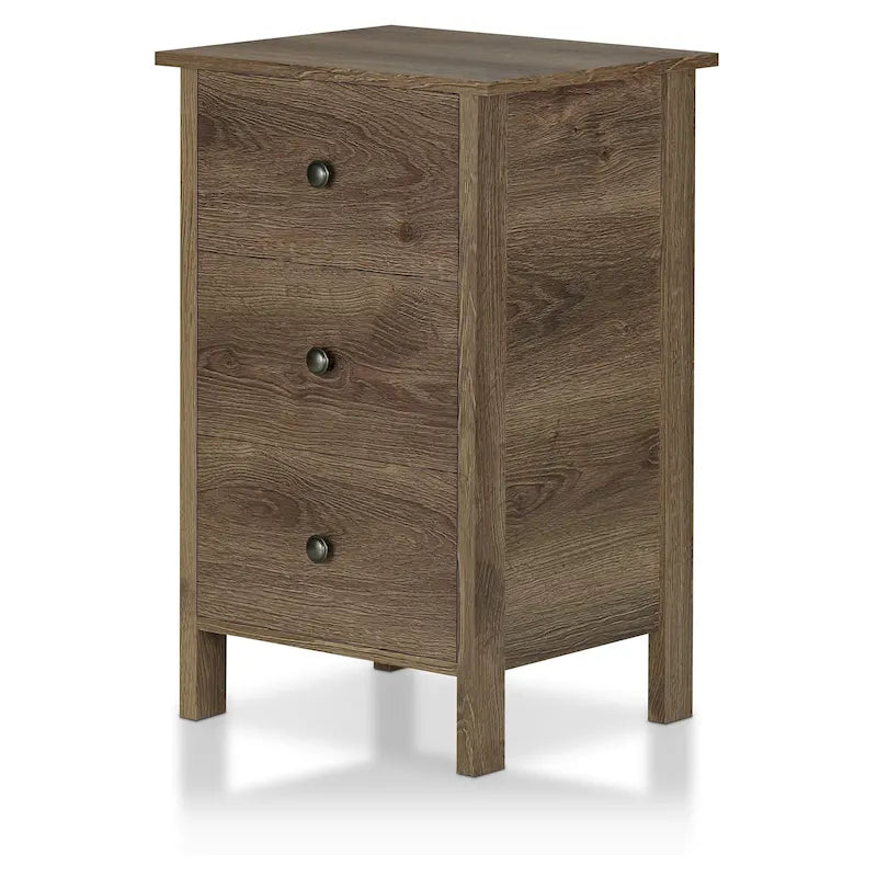 Rustic Distressed Walnut Engineered Wood 3-Drawer Nightstand