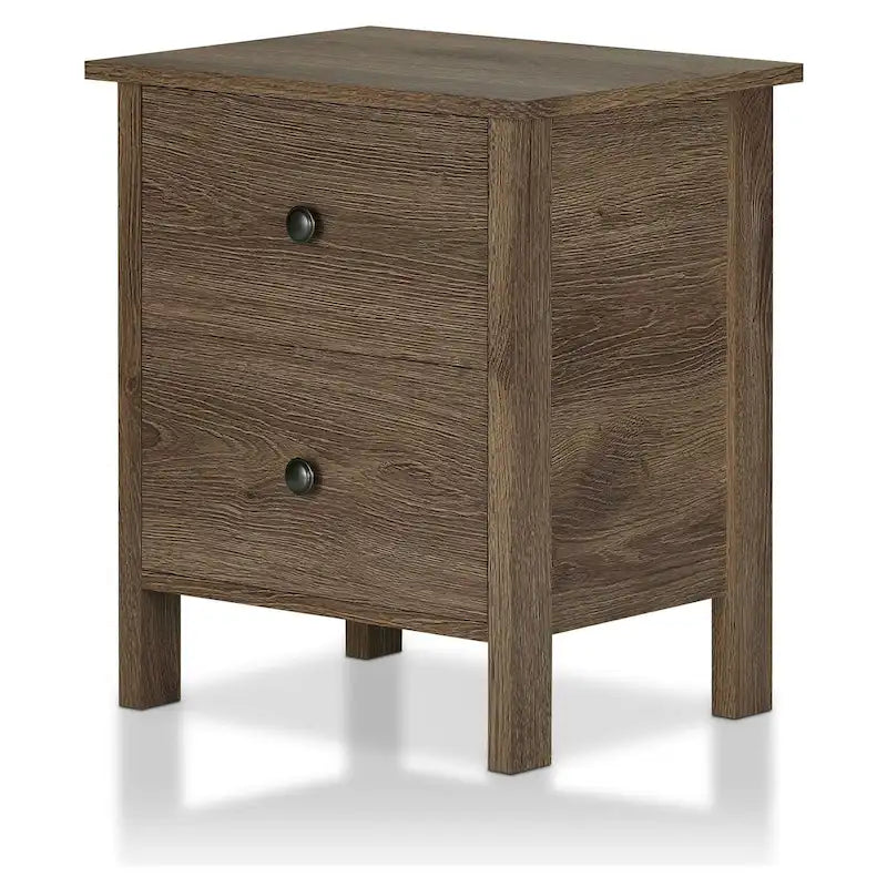 Comodino rustico in legno ingegnerizzato color noce effetto vissuto con 3 cassetti