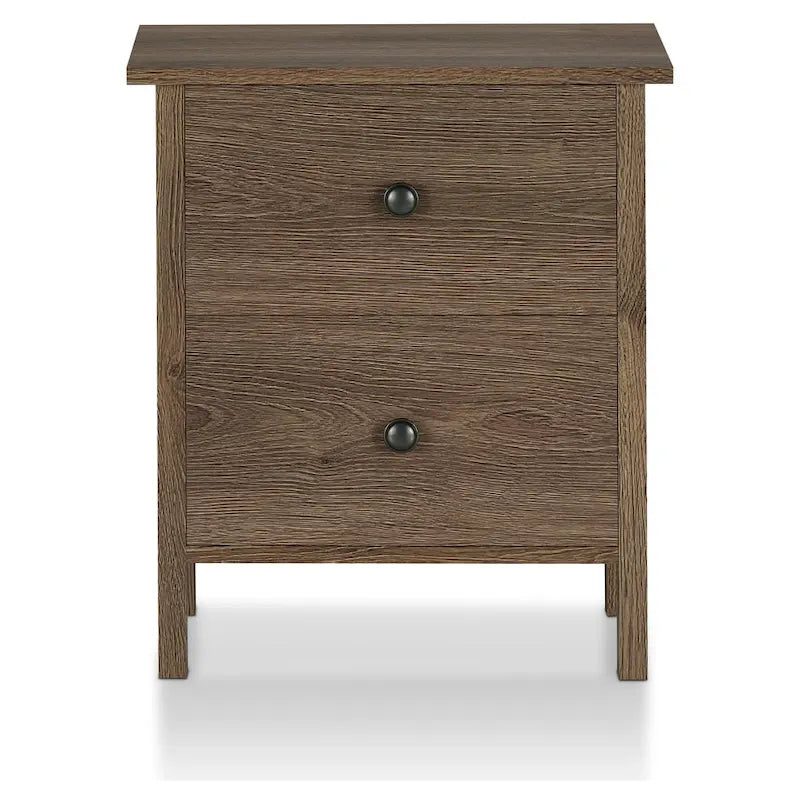Comodino rustico in legno ingegnerizzato color noce effetto vissuto con 3 cassetti