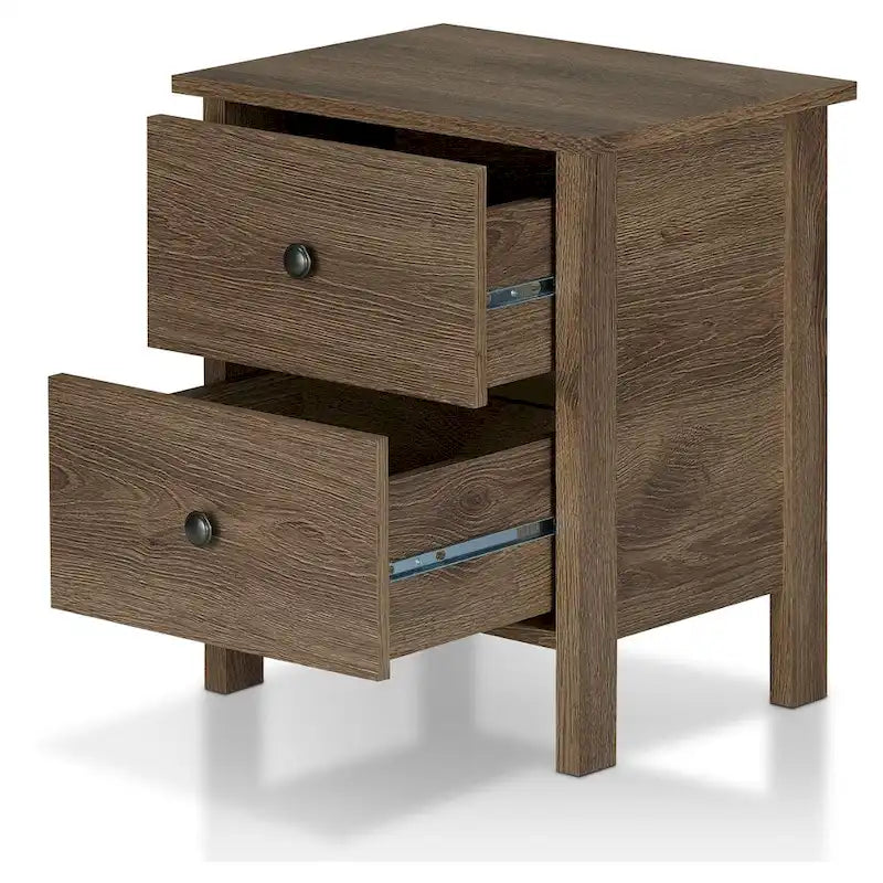 Comodino rustico in legno ingegnerizzato color noce effetto vissuto con 3 cassetti