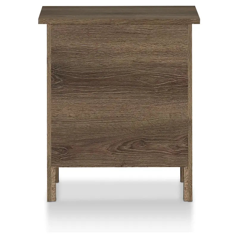 Comodino rustico in legno ingegnerizzato color noce effetto vissuto con 3 cassetti
