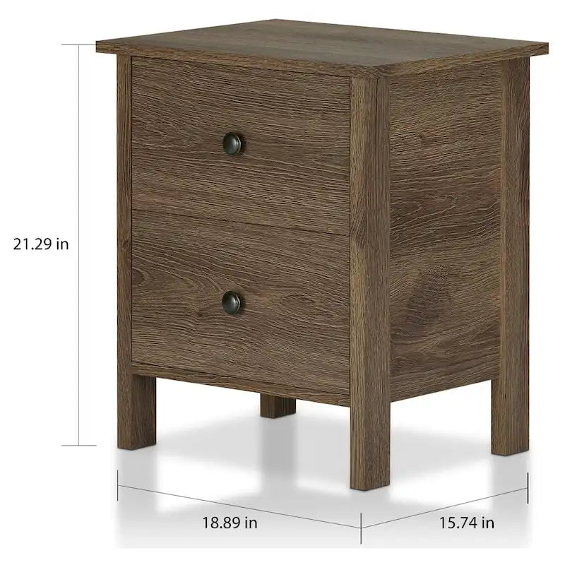 Comodino rustico in legno ingegnerizzato color noce effetto vissuto con 3 cassetti
