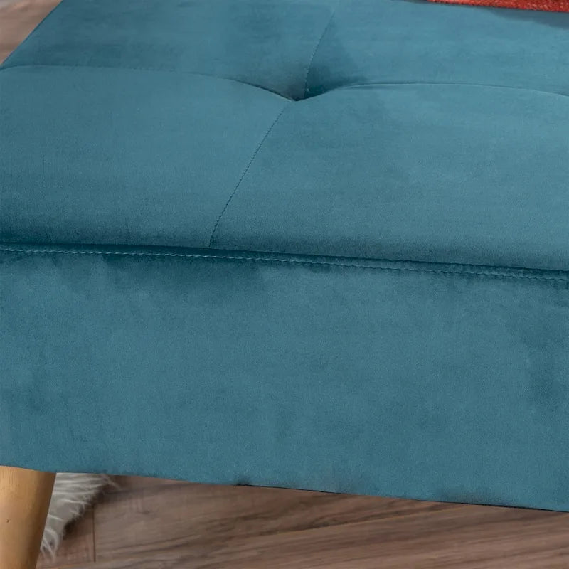 Otomana redonda de terciopelo de estilo moderno de mediados de siglo con patas de madera de abedul