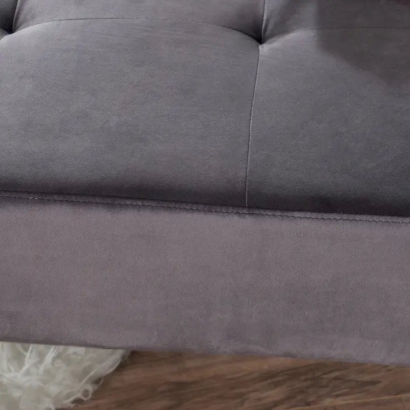 Otomana redonda de terciopelo de estilo moderno de mediados de siglo con patas de madera de abedul