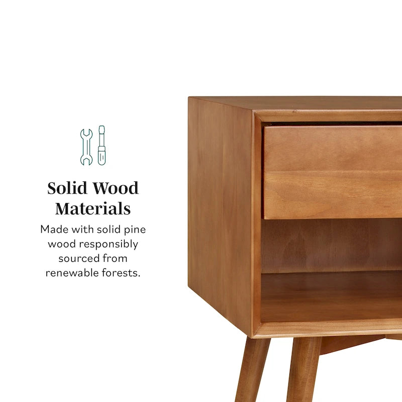 Middlebrook Mid-Century Solid Wood 1-Drawer Nightstand, Set of 2