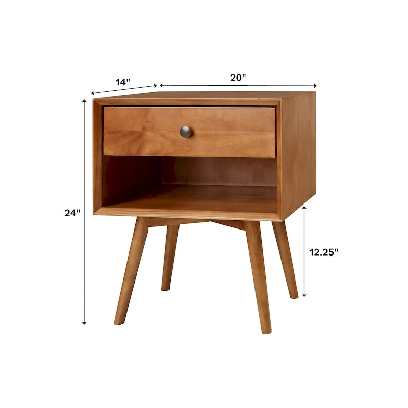 Mid-Century Solid Wood 1-Drawer Nightstand Set of 2