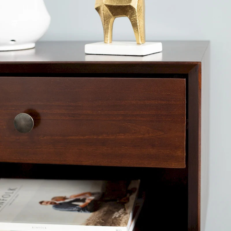 Mid-Century Solid Wood 1-Drawer Nightstand Set of 2