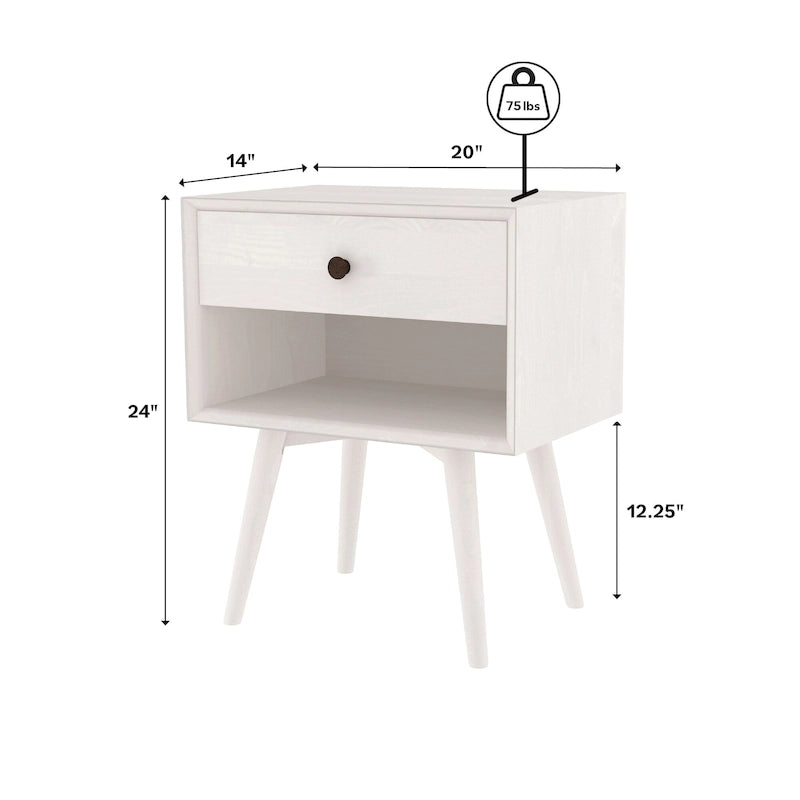 Mid-Century Solid Wood 1-Drawer Nightstand Set of 2