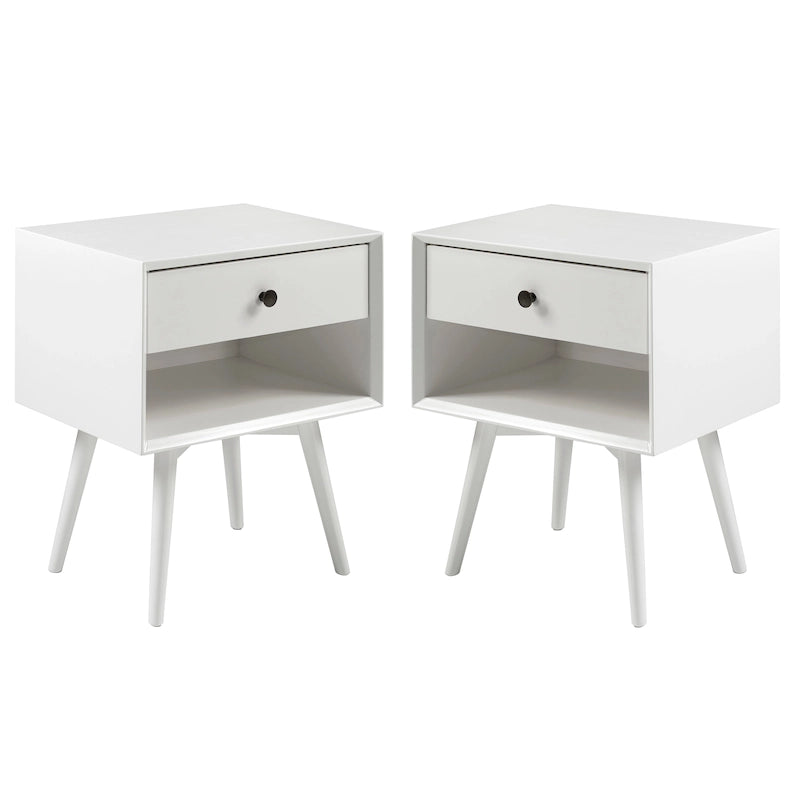 Mid-Century Solid Wood 1-Drawer Nightstand Set of 2