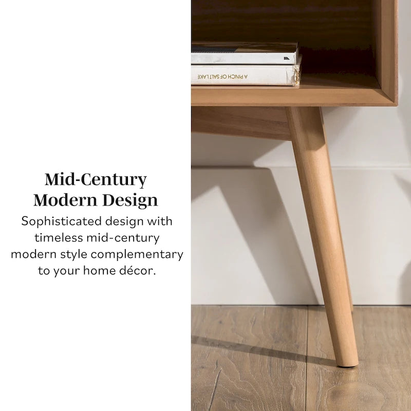 Mid-Century Solid Wood 1-Drawer Nightstand Set of 2