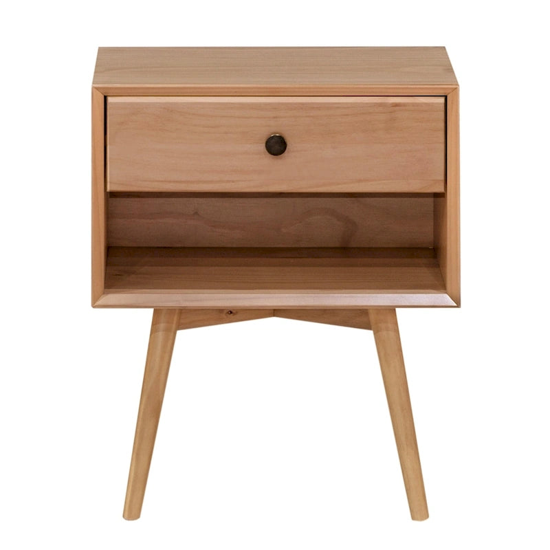 Mid-Century Solid Wood 1-Drawer Nightstand Set of 2