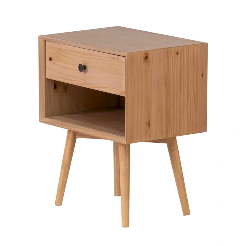 Mid-Century Solid Wood 1-Drawer Nightstand Set of 2
