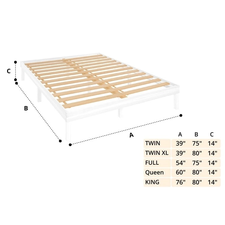 14 Inch Solid Pine Wood Platform Bed Frame No Squeak Bed Frame with Wooden Slats No Box Spring Needed