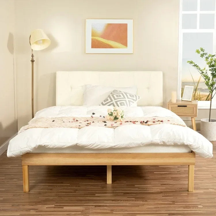 14 Inch Solid Pine Wood Platform Bed Frame No Squeak Bed Frame with Wooden Slats No Box Spring Needed