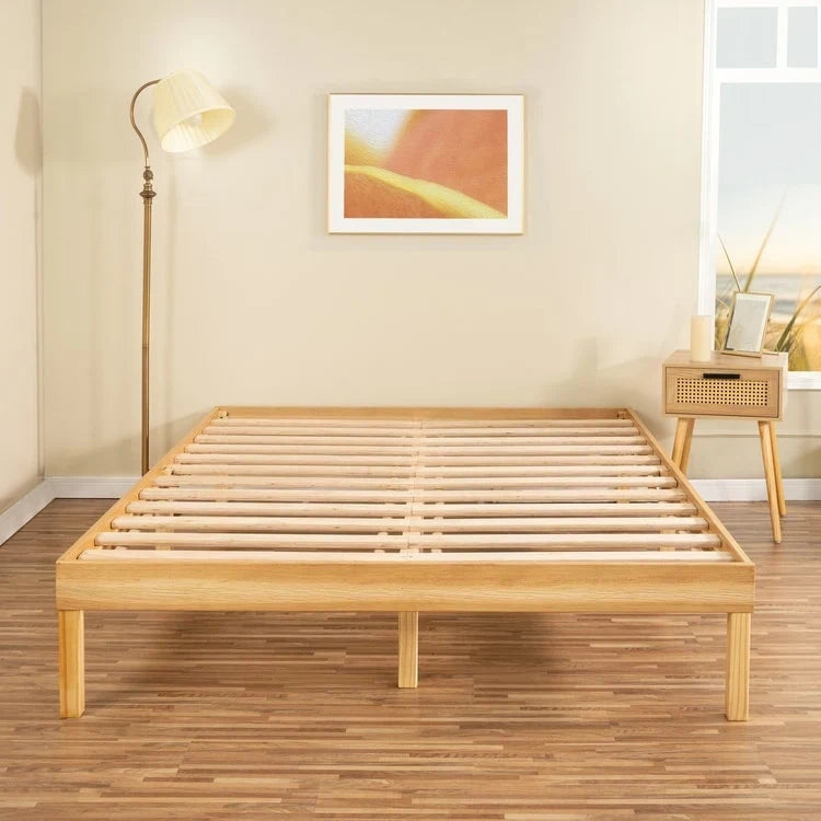 14 Inch Solid Pine Wood Platform Bed Frame No Squeak Bed Frame with Wooden Slats No Box Spring Needed