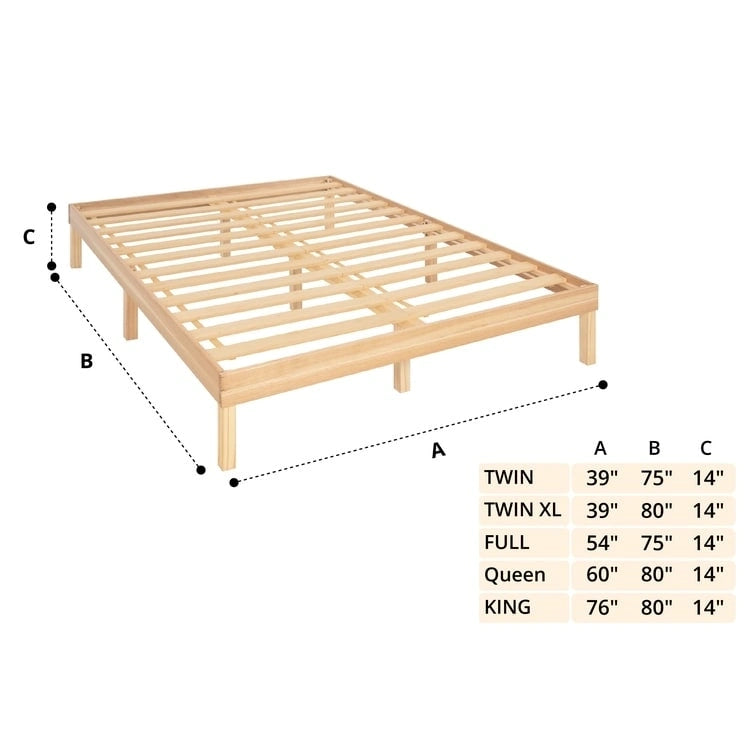 14 Inch Solid Pine Wood Platform Bed Frame No Squeak Bed Frame with Wooden Slats No Box Spring Needed