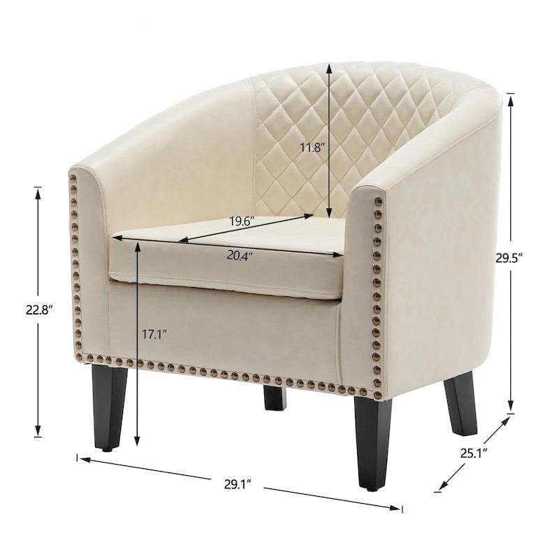 Poltrona club a botte in pelle PU trapuntata con borchie decorative