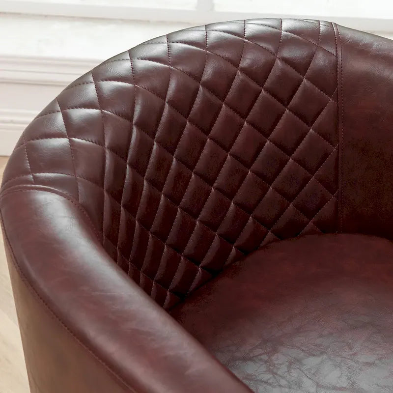 Poltrona club a botte in pelle PU trapuntata con borchie decorative