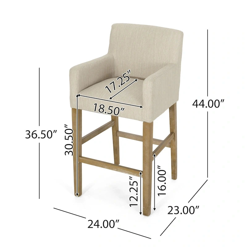 Barhocker aus Stoff und Gummibaumholz, 77,5 cm, 2er-Set