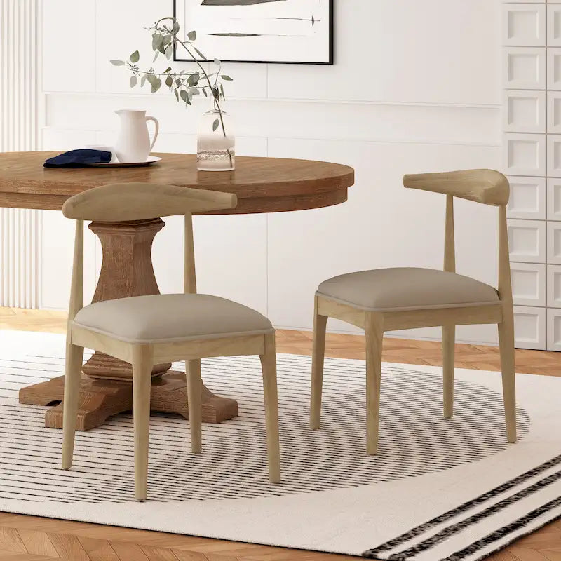 Fabric and Rubberwood Dining Chairs Set of 2