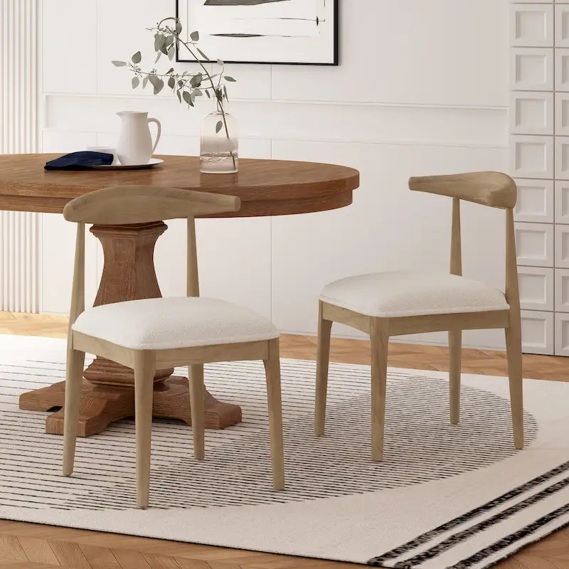 Fabric and Rubberwood Dining Chairs Set of 2