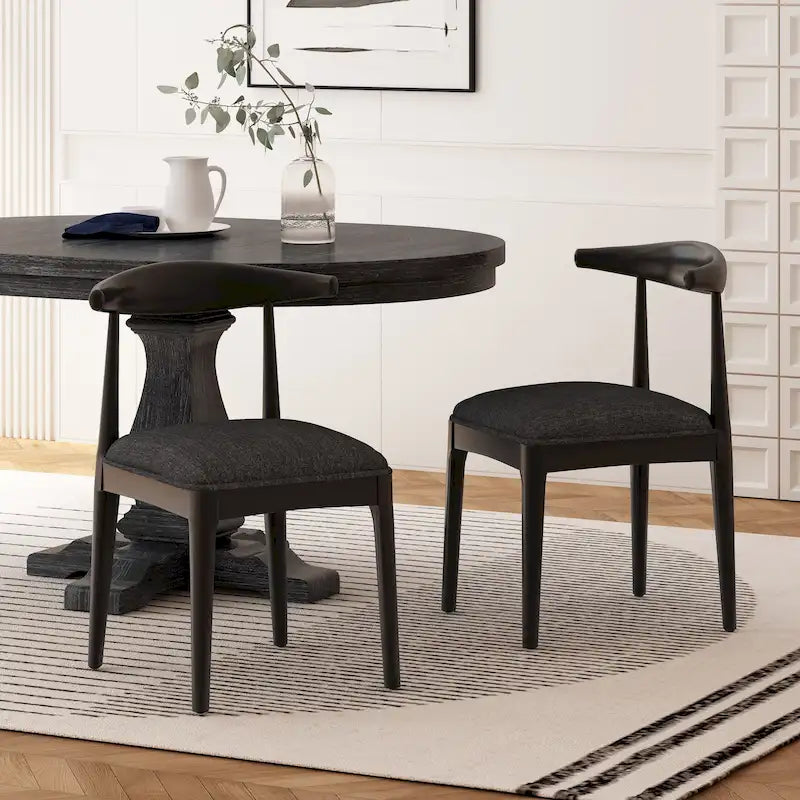 Fabric and Rubberwood Dining Chairs Set of 2