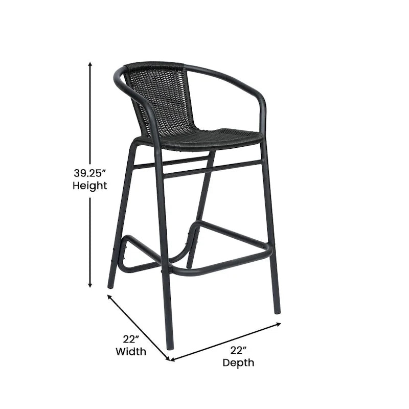 Commercial Indoor-Outdoor Rattan Restaurant Barstool with Aluminum Frame - N/A