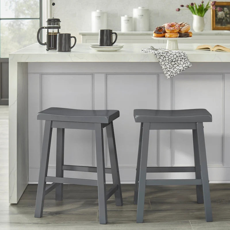 Solid Wood 24-inch Saddle Stool Set of 2