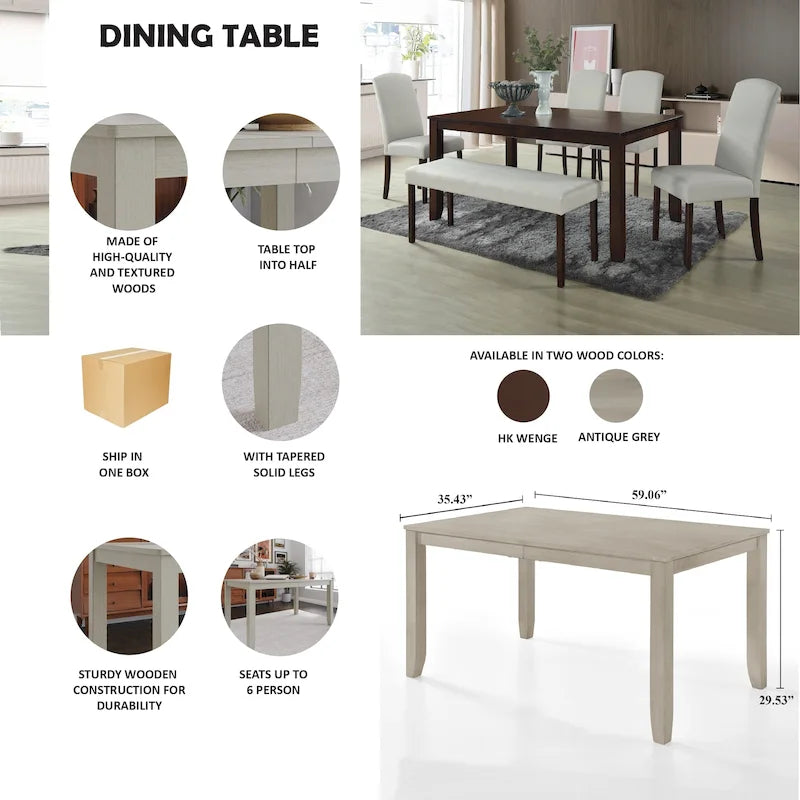 Mesa de comedor de madera maciza Simply Elegant para 6 personas