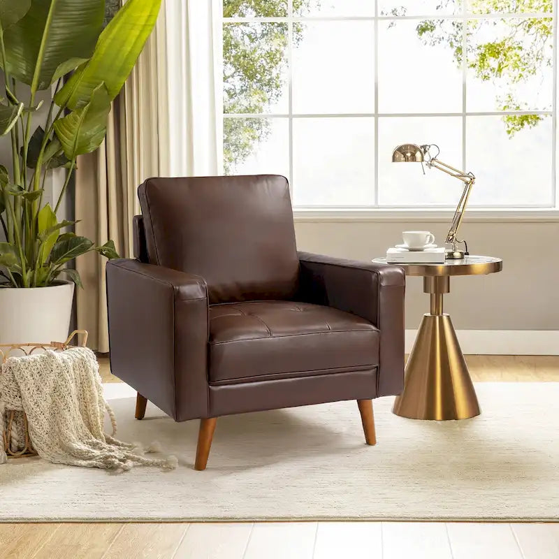 Mid-Century Genuine Leather Arm Chair