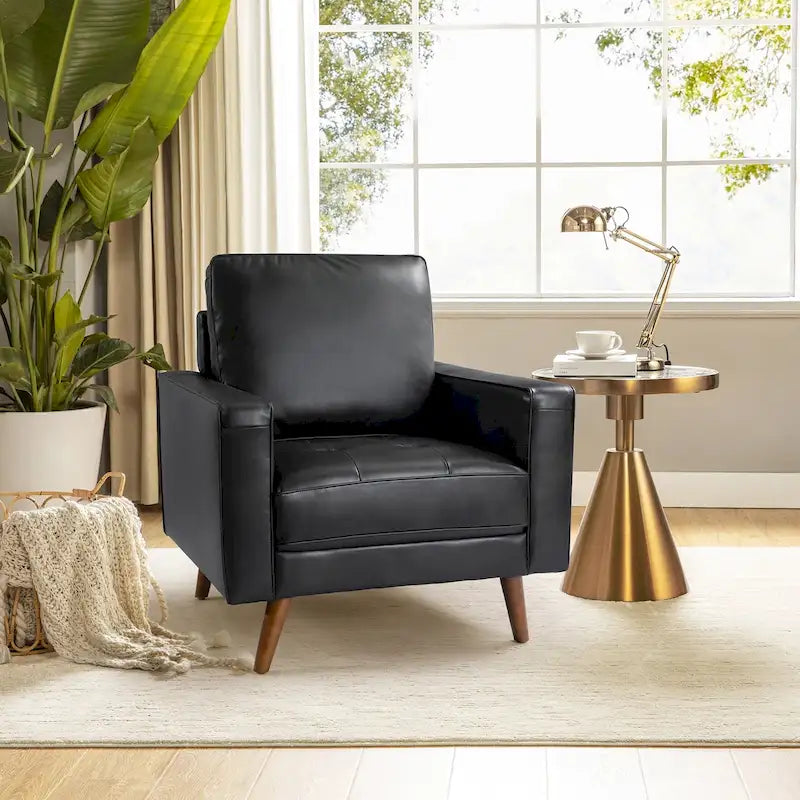 Mid-Century Genuine Leather Arm Chair