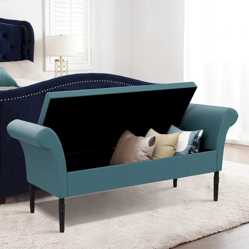 Panca contenitore imbottita con braccioli, panca capitonné per camera da letto o ingresso, poggiapiedi con ampio spazio contenitore