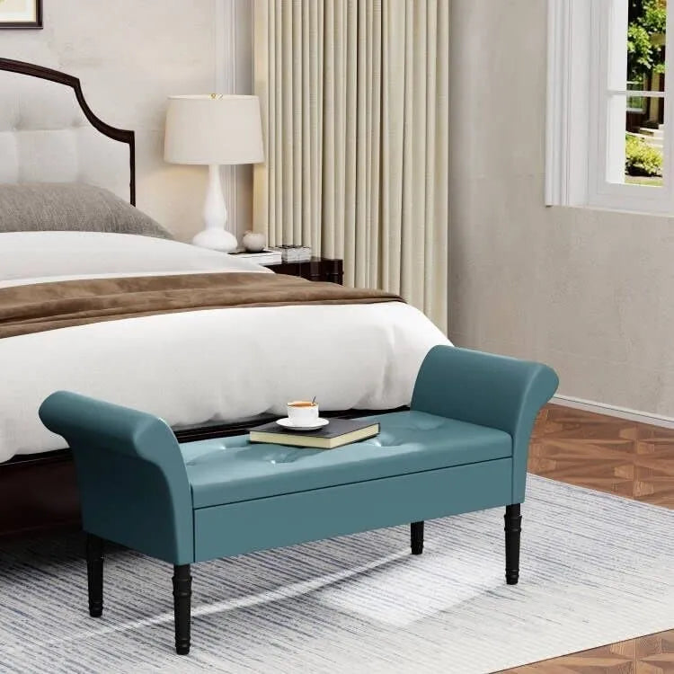Panca contenitore imbottita con braccioli, panca capitonné per camera da letto o ingresso, poggiapiedi con ampio spazio contenitore