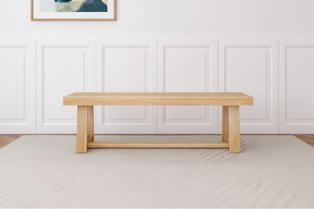 Classic Farmhouse Dining Bench 60-inch Solid Pine Wood, Wirebrush Finish, Seats 3
