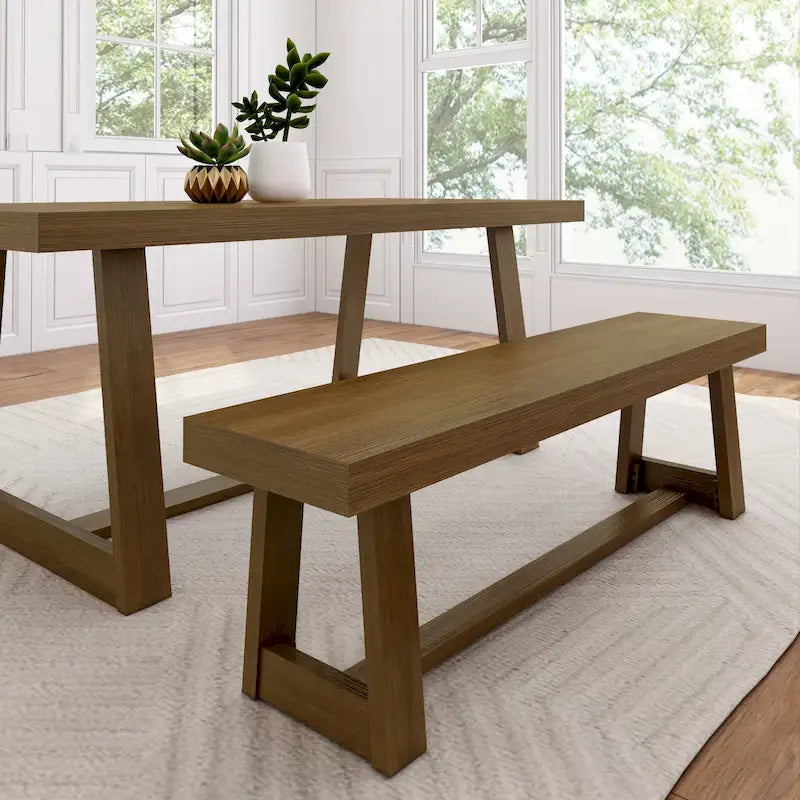 Classic Farmhouse Dining Bench 60-inch Solid Pine Wood, Wirebrush Finish, Seats 3