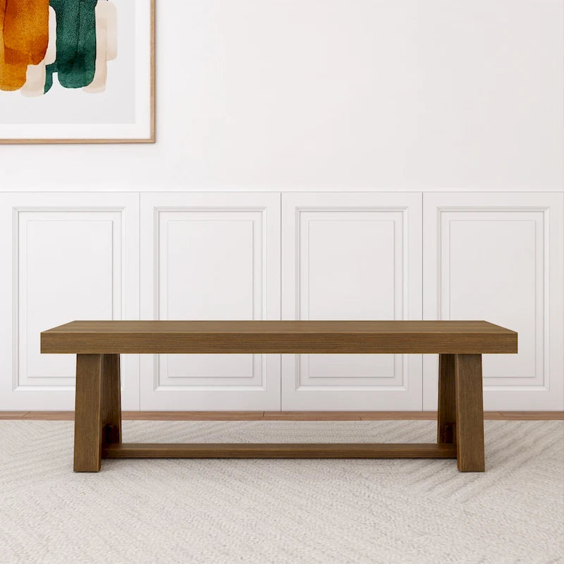 Classic Farmhouse Dining Bench 60-inch Solid Pine Wood, Wirebrush Finish, Seats 3