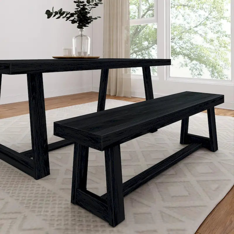 Classic Farmhouse Dining Bench 60-inch Solid Pine Wood, Wirebrush Finish, Seats 3